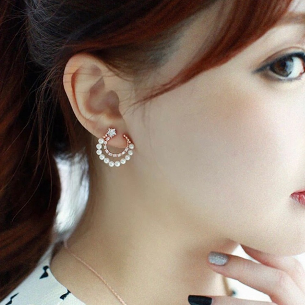 Vintage Chic Faux Pearl Round Moon Star Earrings Accessories Jewelry